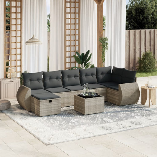 Set Divano da Giardino 8pz con Cuscini Grigio Chiaro Polyrattan - homemem39