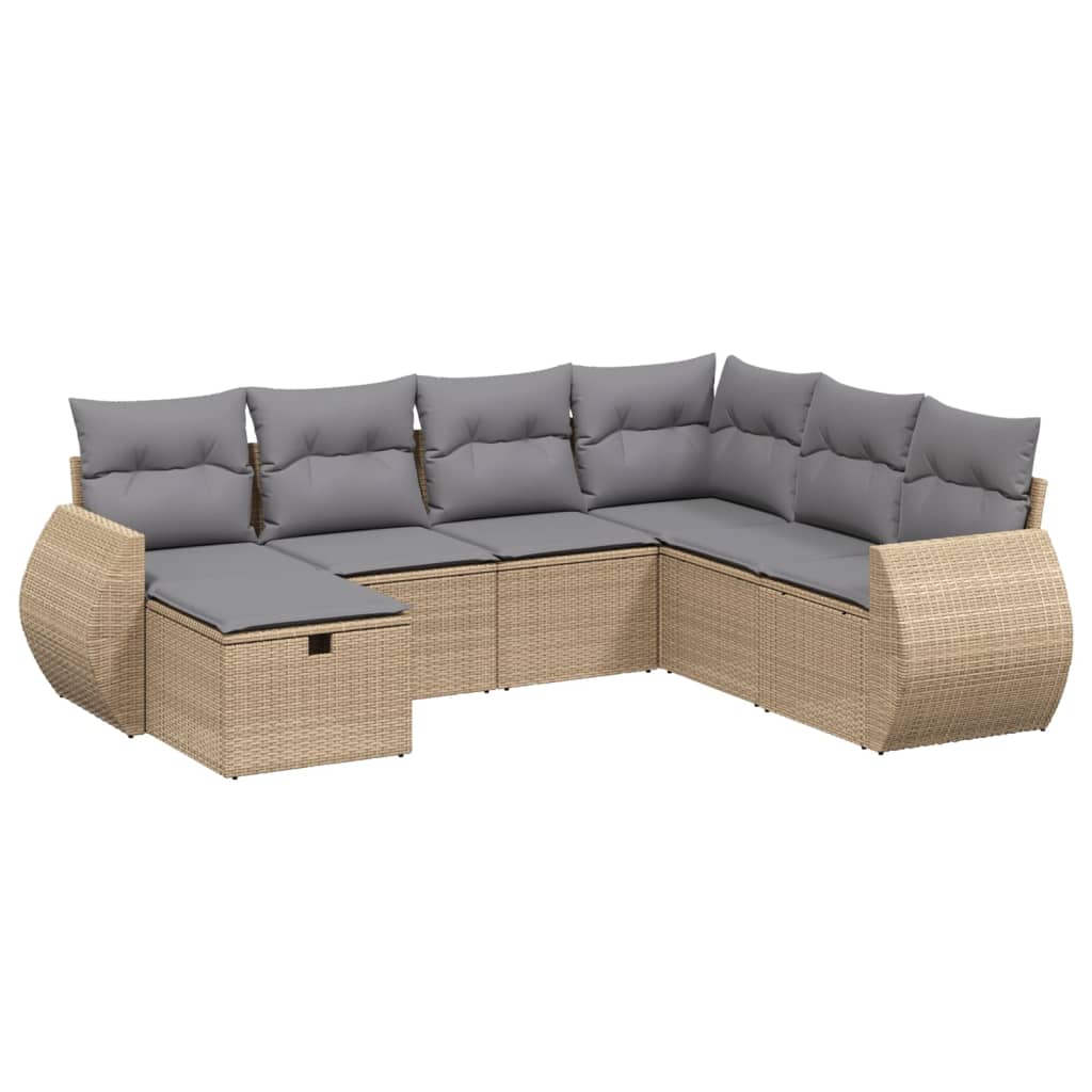 Set Divano da Giardino 7 pz con Cuscini Beige Misto Polyrattan - homemem39