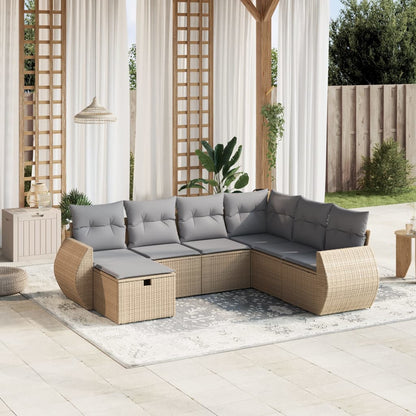 Set Divano da Giardino 7 pz con Cuscini Beige Misto Polyrattan - homemem39
