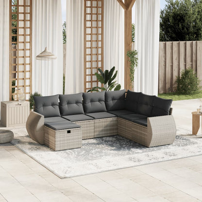 Set Divani da Giardino 7pz con Cuscini Grigio Chiaro Polyrattan - homemem39