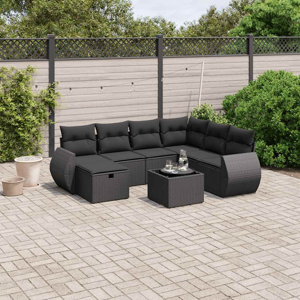 Set Divani da Giardino con Cuscini 8 pz Nero in Polyrattan | homemem39
