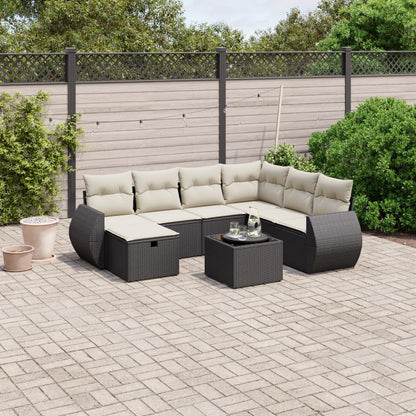 Set Divani da Giardino con Cuscini 8 pz Nero in Polyrattan | homemem39