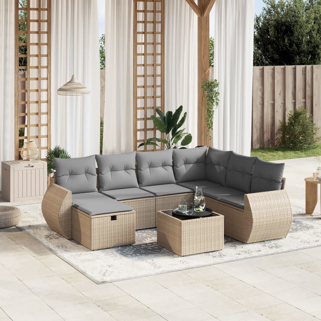 Set Divano da Giardino 8 pz con Cuscini Beige Misto Polyrattan - homemem39