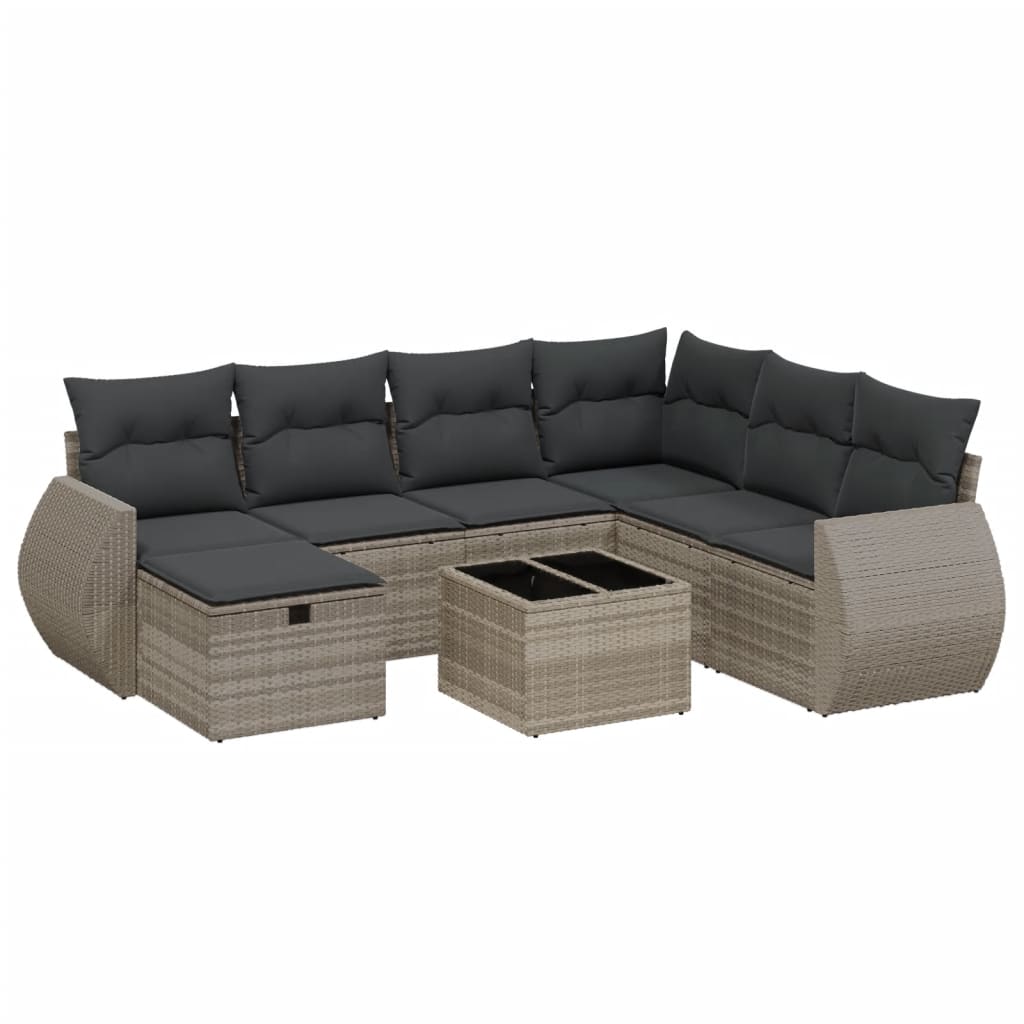Set Divano da Giardino 8pz con Cuscini Grigio Chiaro Polyrattan - homemem39
