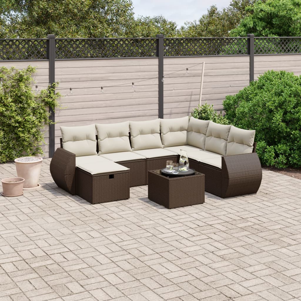 Set Divani da Giardino 8 pz con Cuscini Marrone in Polyrattan - homemem39