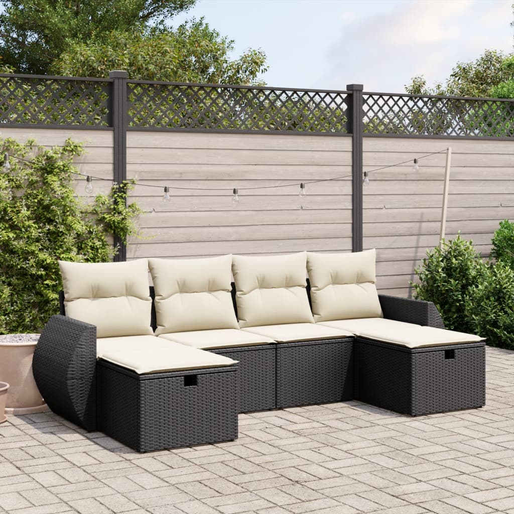 Set Divano da Giardino 6 pz con Cuscini Nero in Polyrattan - homemem39