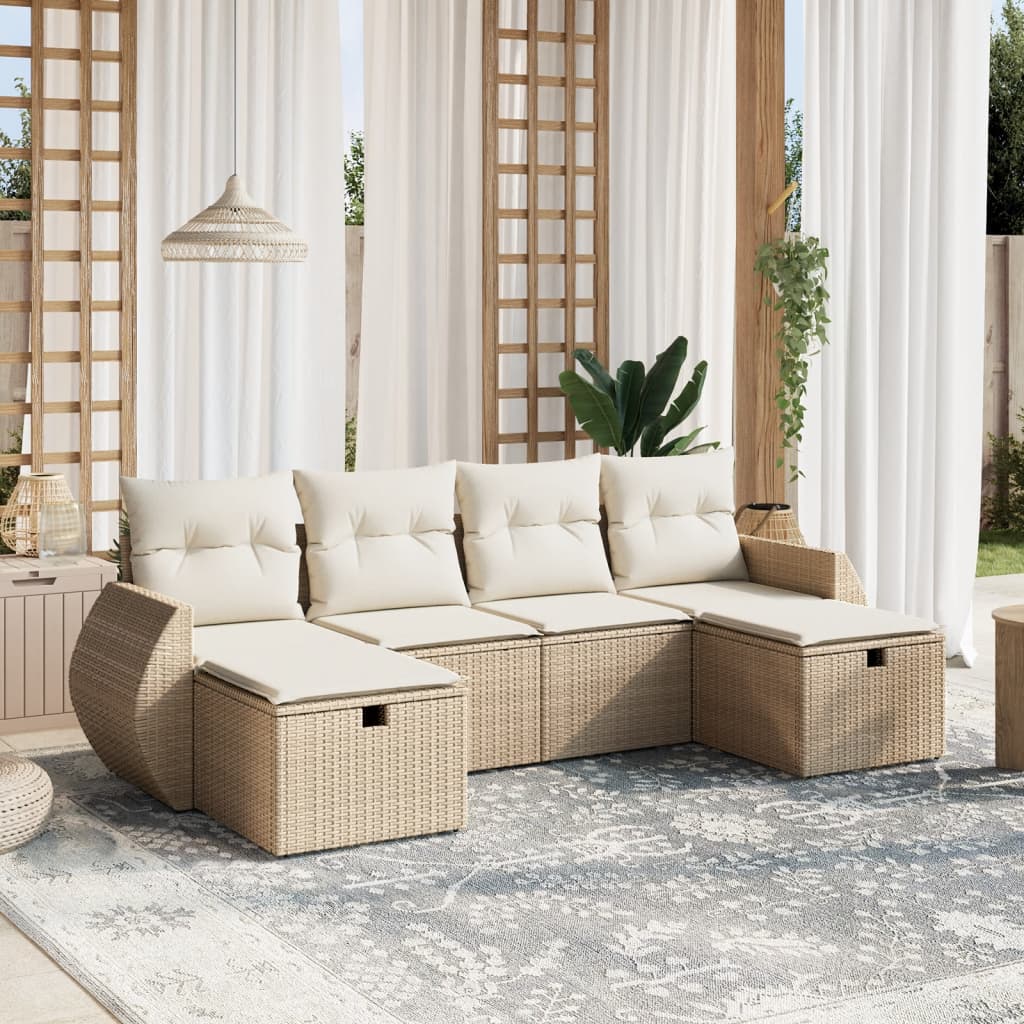 Set Divano da Giardino 6 pz con Cuscini Beige in Polyrattan - homemem39