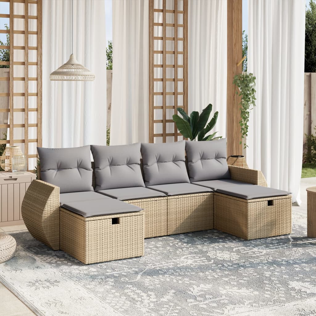 Set Divano da Giardino 6 pz con Cuscini Beige Misto Polyrattan - homemem39