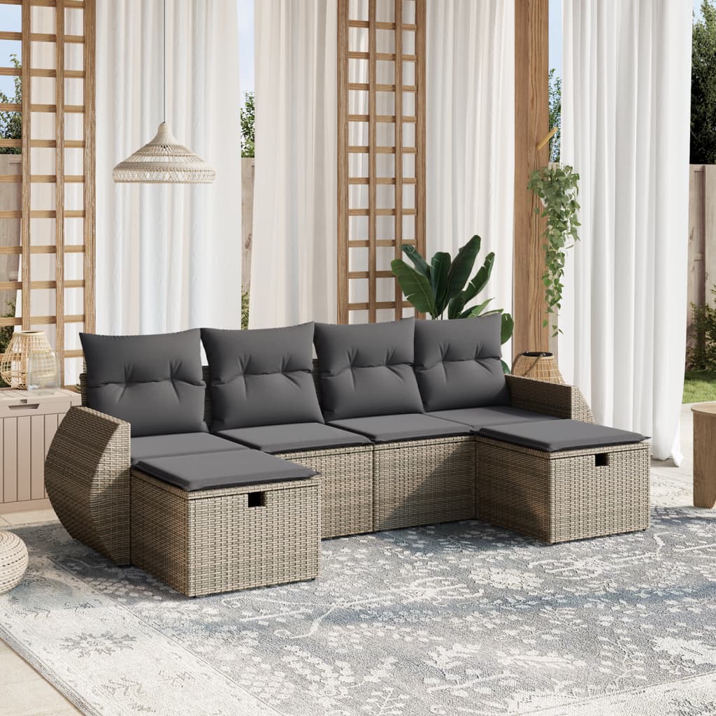 Set Divano da Giardino 6 pz con Cuscini Grigio in Polyrattan | homemem39