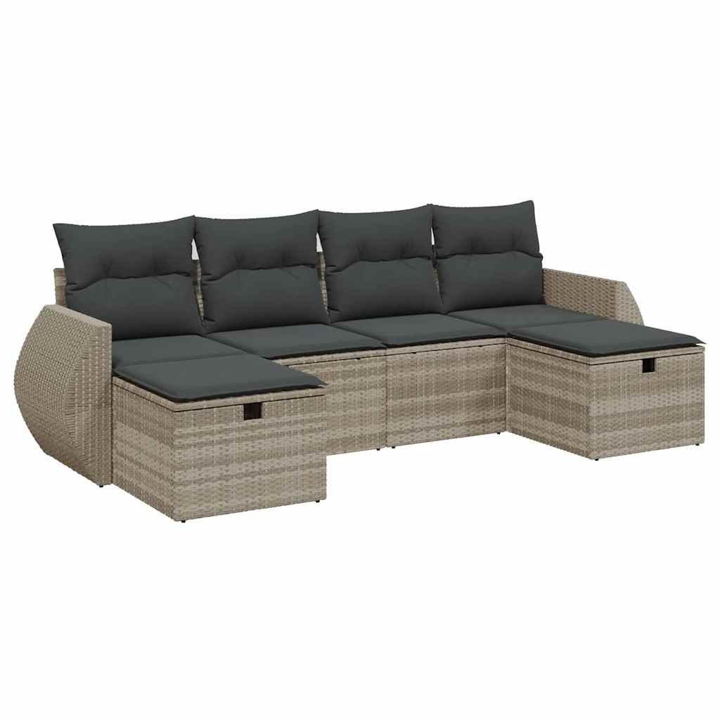 Set Divano da Giardino 6pz con Cuscini Grigio Chiaro Polyrattan - homemem39