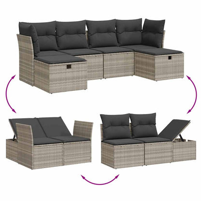 Set Divano da Giardino 6pz con Cuscini Grigio Chiaro Polyrattan - homemem39