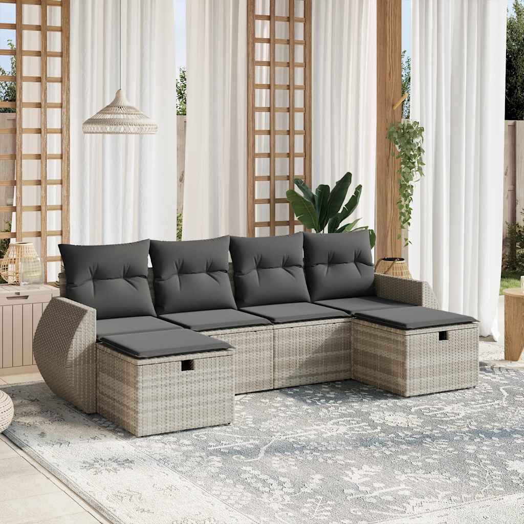Set Divano da Giardino 6pz con Cuscini Grigio Chiaro Polyrattan - homemem39