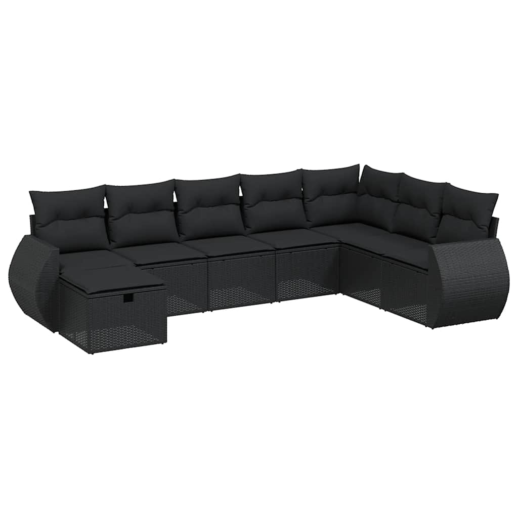 Set Divani da Giardino con Cuscini 8 pz Nero in Polyrattan | homemem39