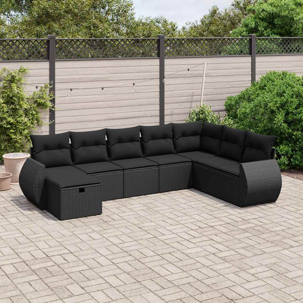 Set Divani da Giardino con Cuscini 8 pz Nero in Polyrattan | homemem39