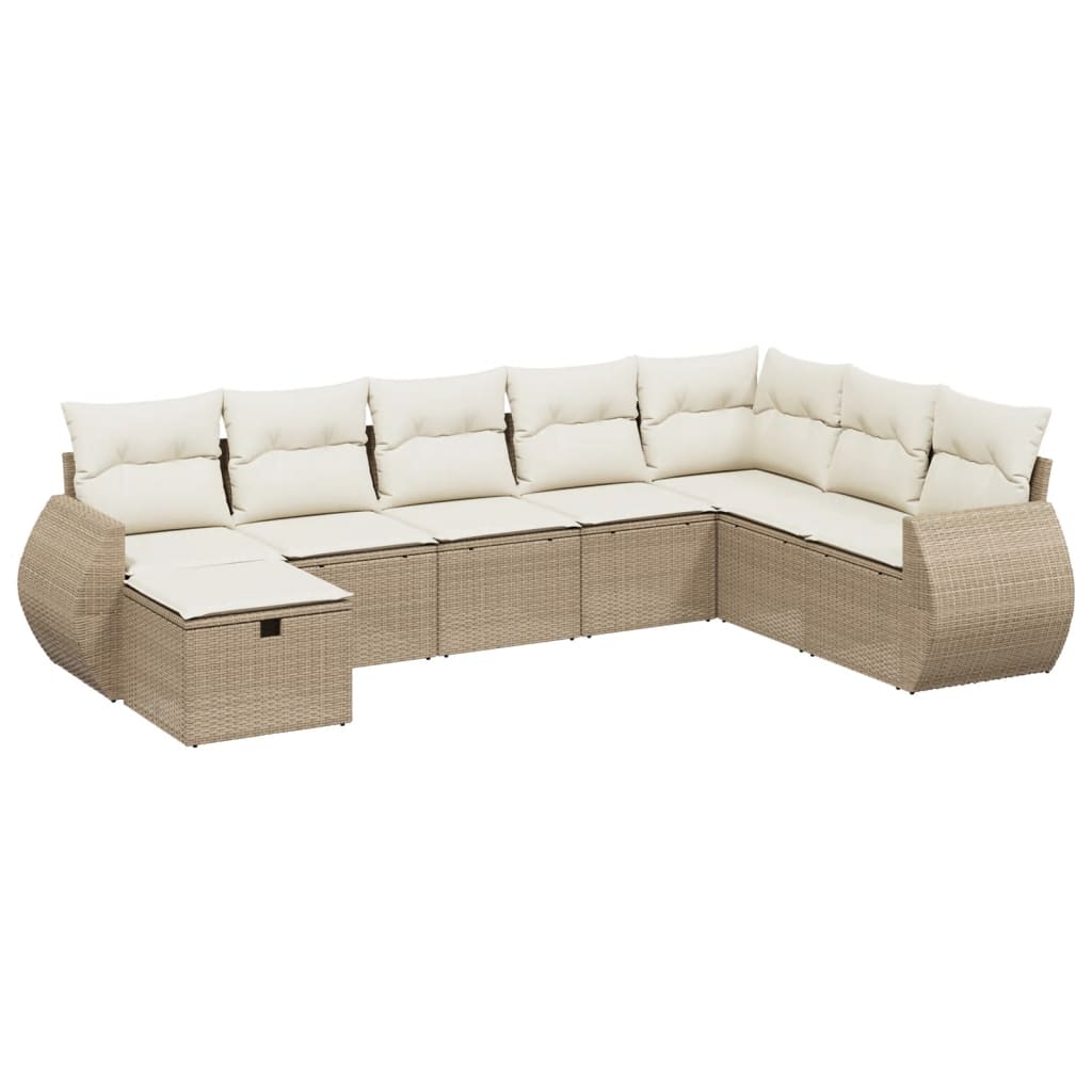Set Divano da Giardino 8 pz con Cuscini Beige in Polyrattan - homemem39
