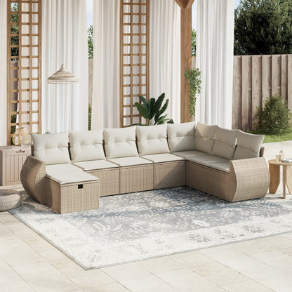 Set Divano da Giardino 8 pz con Cuscini Beige in Polyrattan - homemem39