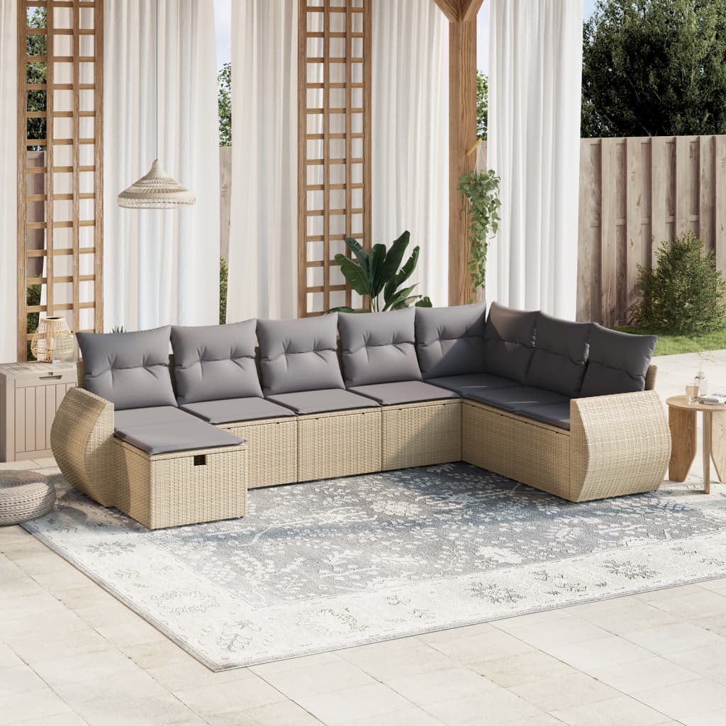 Set Divano da Giardino 8 pz con Cuscini Beige Misto Polyrattan - homemem39
