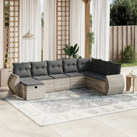 Set Divano da Giardino 8pz con Cuscini Grigio Chiaro Polyrattan - homemem39