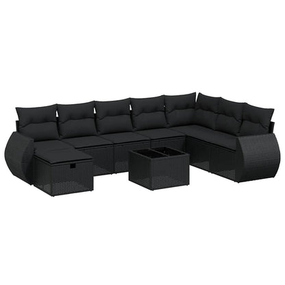 Set Divani da Giardino 9 pz con Cuscini Nero in Polyrattan | homemem39