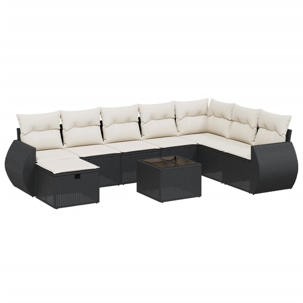 Set Divani da Giardino 9 pz con Cuscini Nero in Polyrattan - homemem39