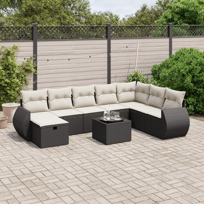 Set Divani da Giardino 9 pz con Cuscini Nero in Polyrattan - homemem39