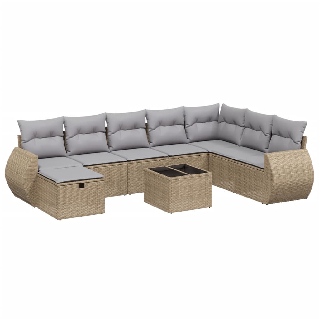 Set Divano da Giardino 9 pz con Cuscini Beige Misto Polyrattan - homemem39