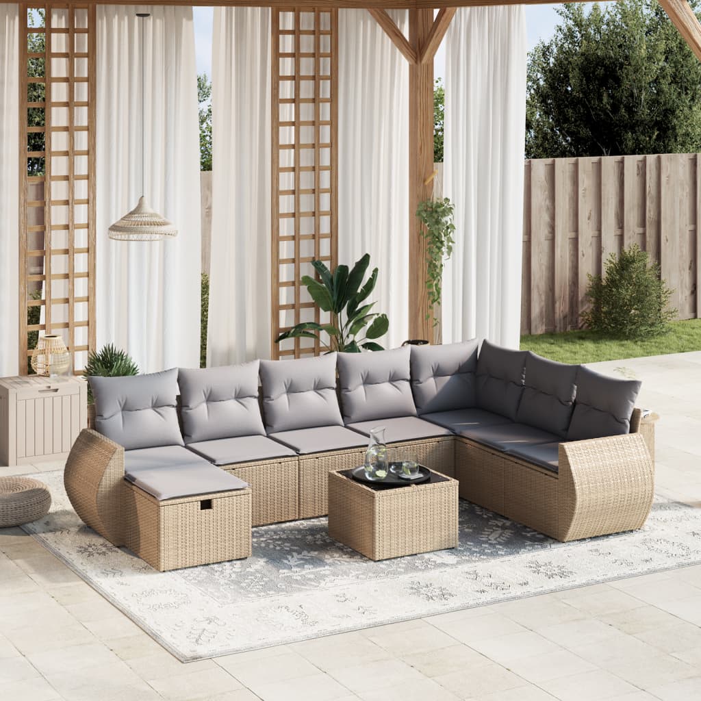 Set Divano da Giardino 9 pz con Cuscini Beige Misto Polyrattan - homemem39