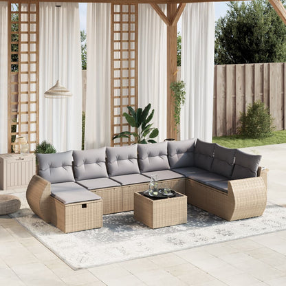 Set Divano da Giardino 9 pz con Cuscini Beige Misto Polyrattan - homemem39