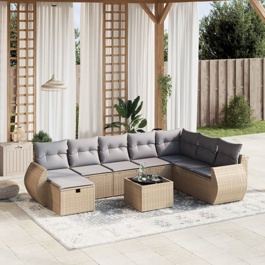 Set Divano da Giardino 9 pz con Cuscini Beige Misto Polyrattan - homemem39