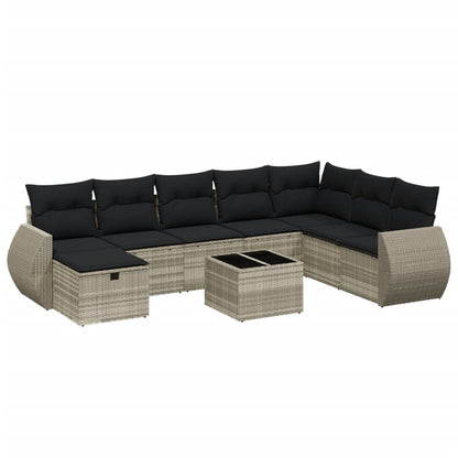 Set Divano da Giardino 9pz con Cuscini Grigio Chiaro Polyrattan - homemem39