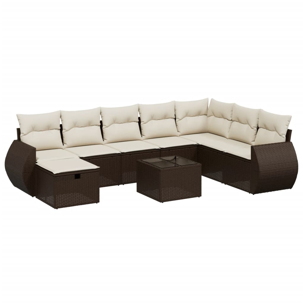 Set Divani da Giardino 9pz con Cuscini Marrone in Polyrattan - homemem39