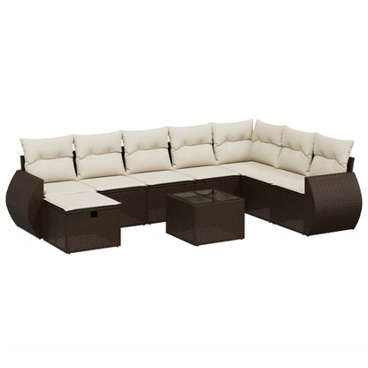 Set Divani da Giardino 9pz con Cuscini Marrone in Polyrattan - homemem39