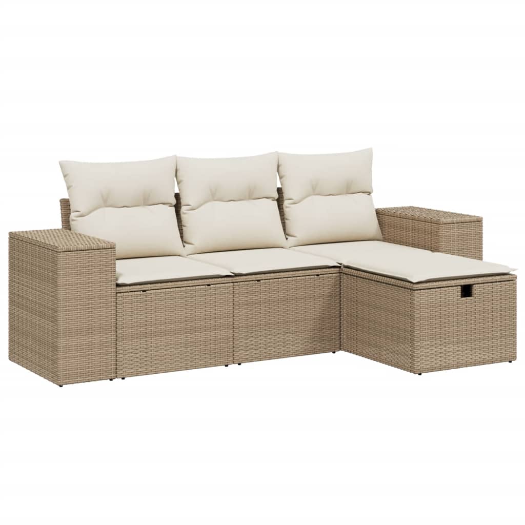 Set Divano da Giardino 4 pz con Cuscini Beige in Polyrattan - homemem39