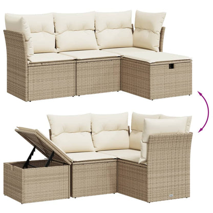 Set Divano da Giardino 4 pz con Cuscini Beige in Polyrattan - homemem39