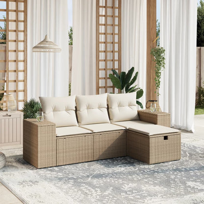 Set Divano da Giardino 4 pz con Cuscini Beige in Polyrattan - homemem39