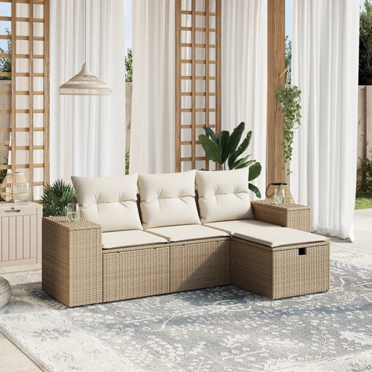Set Divano da Giardino 4 pz con Cuscini Beige in Polyrattan - homemem39