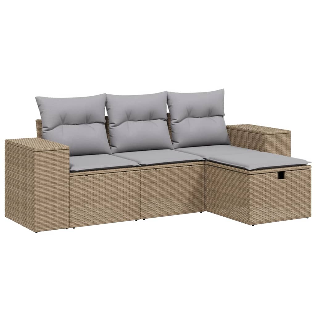 Set Divano da Giardino 4 pz con Cuscini Beige Misto Polyrattan - homemem39