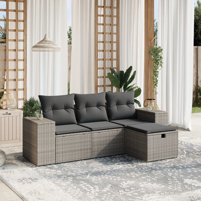 Set Divani da Giardino 4 pz con Cuscini in Polyrattan Grigio | homemem39