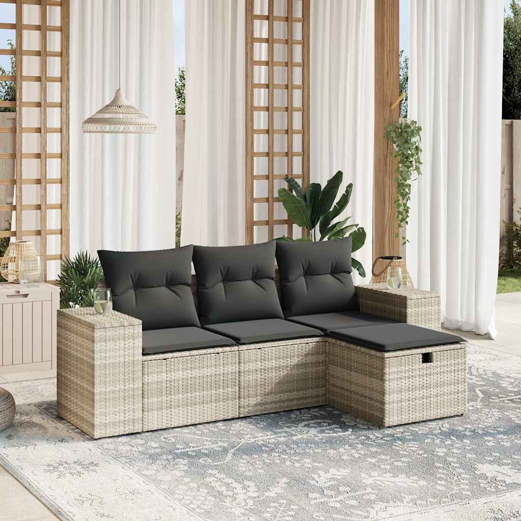 Set Divano da Giardino 4pz con Cuscini Grigio Chiaro Polyrattan - homemem39