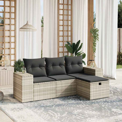 Set Divano da Giardino 4pz con Cuscini Grigio Chiaro Polyrattan - homemem39