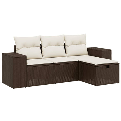 Set Divano da Giardino 4 pz con Cuscini Marrone in Polyrattan - homemem39
