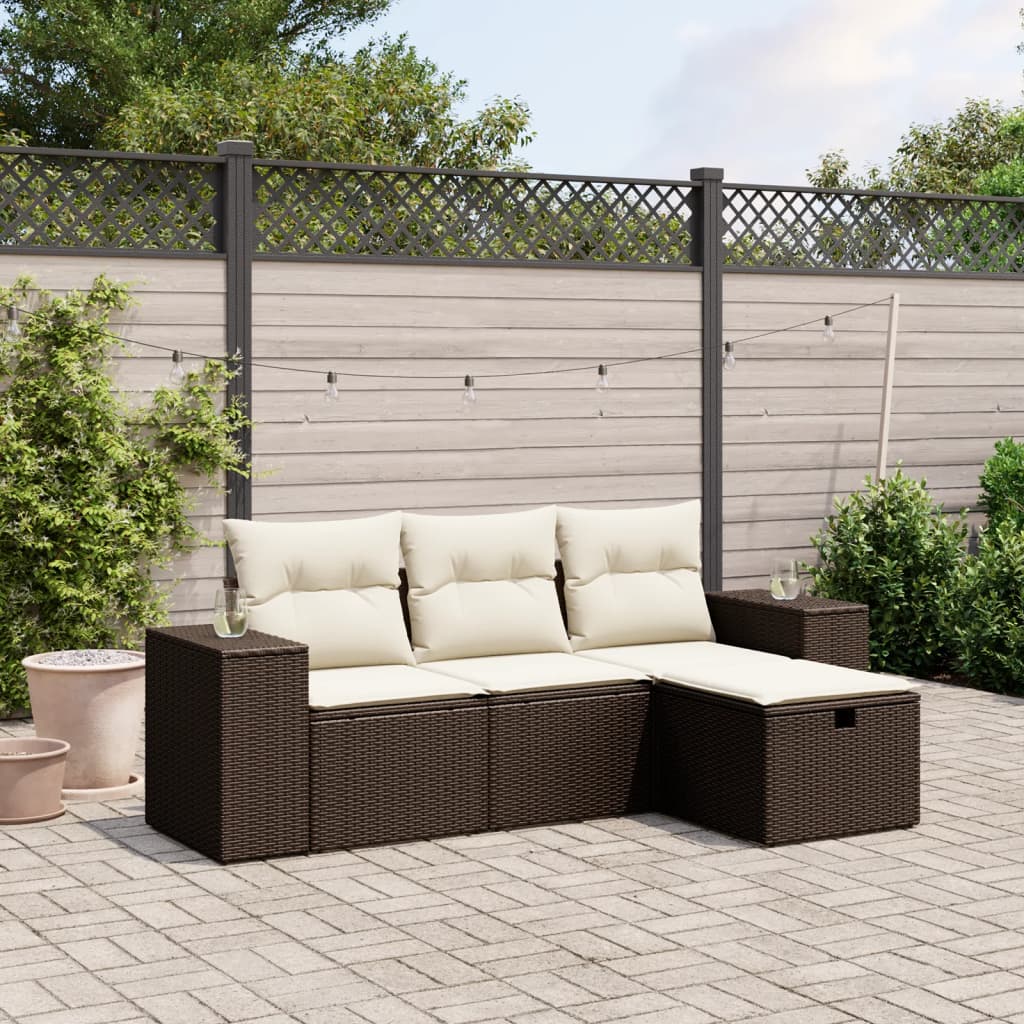 Set Divano da Giardino 4 pz con Cuscini Marrone in Polyrattan - homemem39