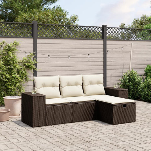 Set Divano da Giardino 4 pz con Cuscini Marrone in Polyrattan - homemem39