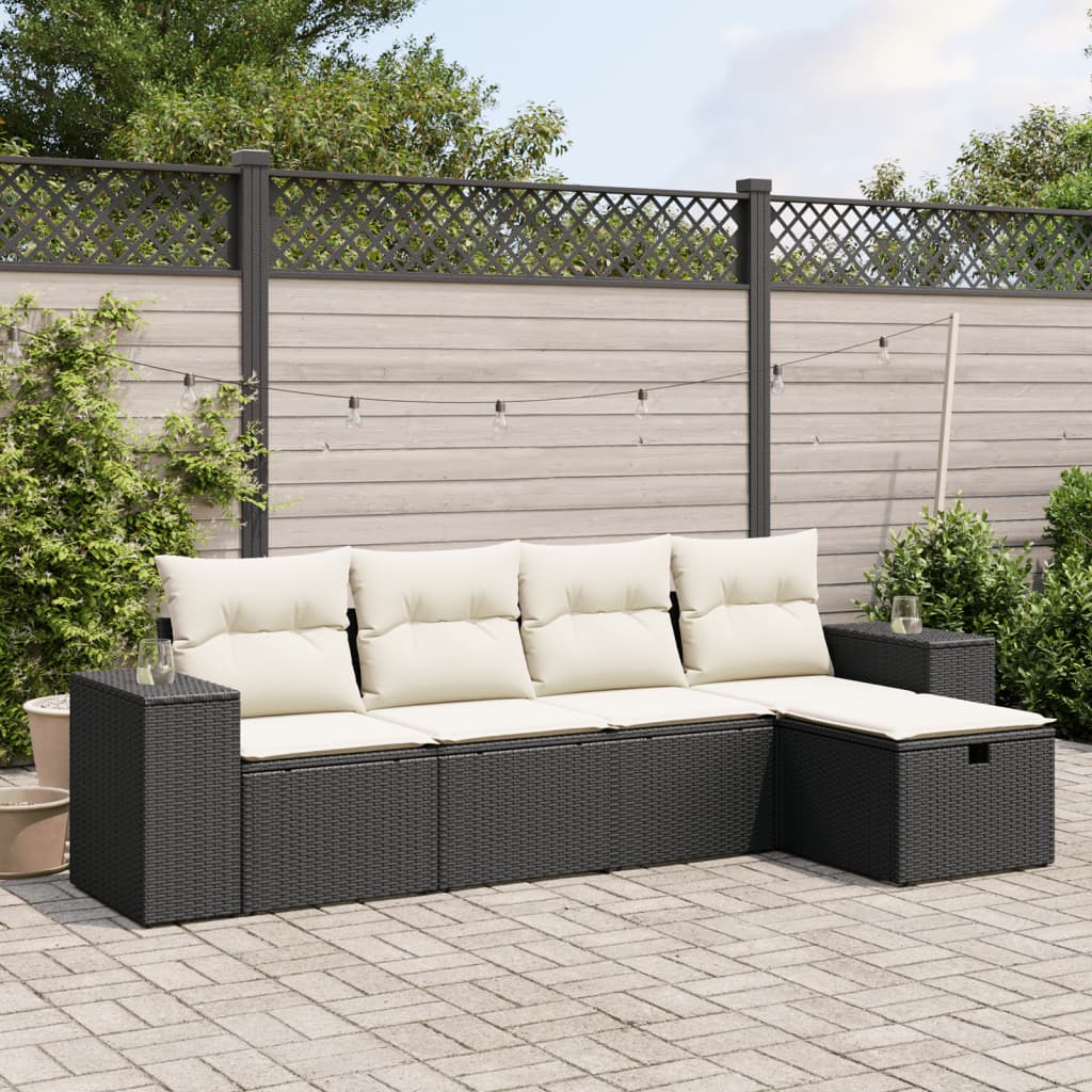 Set Divani da Giardino 5 pz con Cuscini in Polyrattan Nero - homemem39