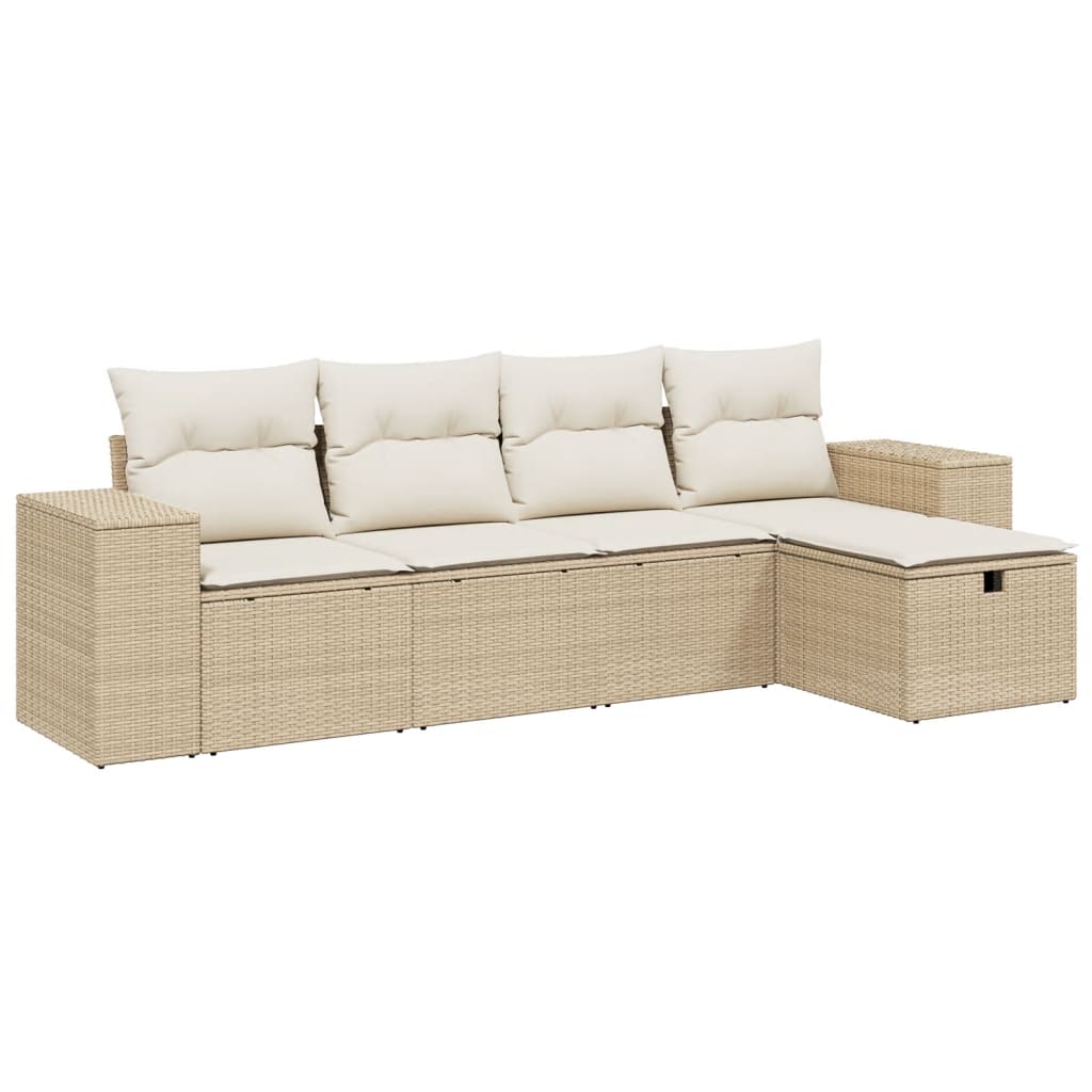 Set Divano da Giardino 5 pz con Cuscini Beige in Polyrattan - homemem39
