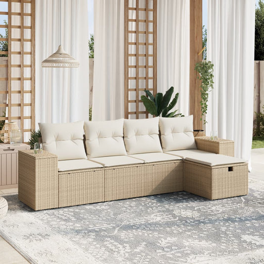 Set Divano da Giardino 5 pz con Cuscini Beige in Polyrattan - homemem39