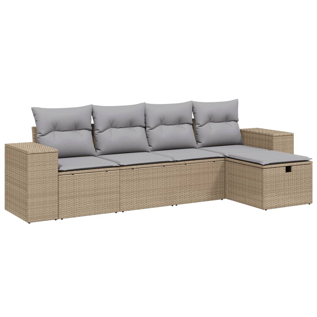 Set Divano da Giardino 5 pz con Cuscini Beige Misto Polyrattan - homemem39