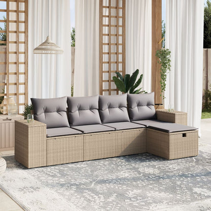 Set Divano da Giardino 5 pz con Cuscini Beige Misto Polyrattan - homemem39