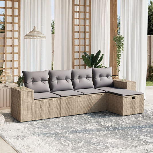 Set Divano da Giardino 5 pz con Cuscini Beige Misto Polyrattan - homemem39