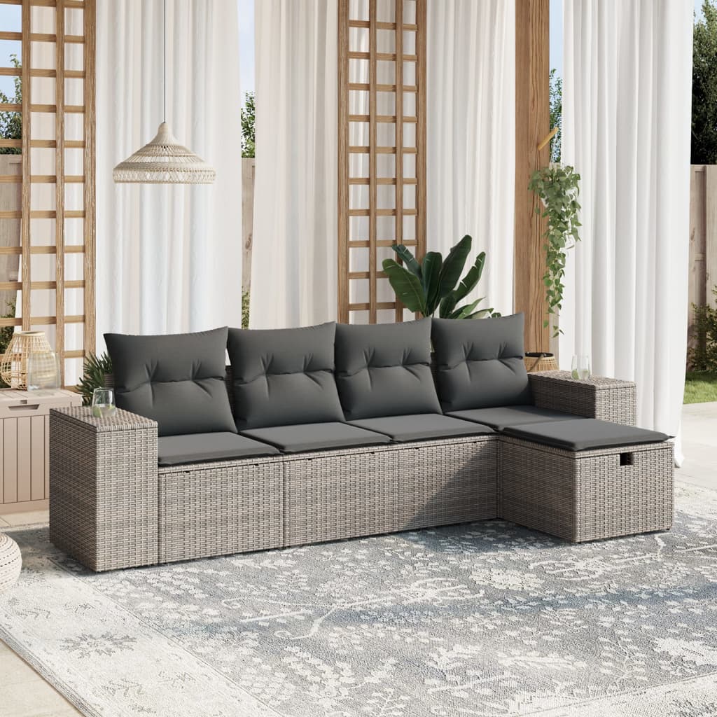 Set Divano da Giardino 5 pz con Cuscini Grigio in Polyrattan | homemem39